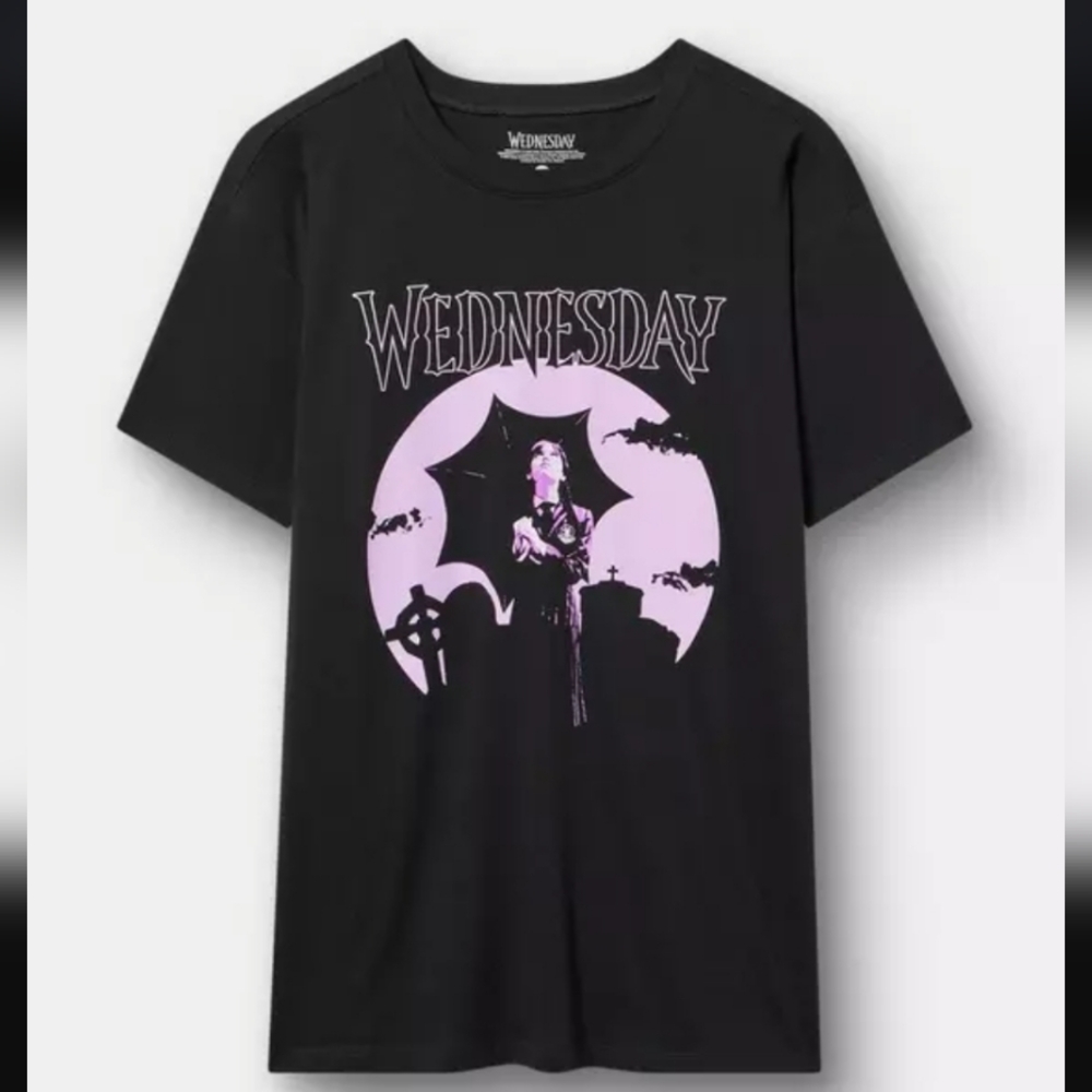 Torrid Wednesday Black and Purple Graphic Tee